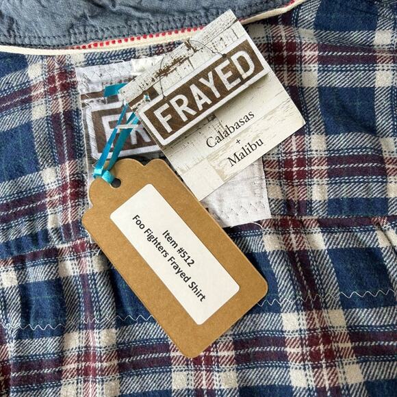 Foo Fighters Upcycled Plaid Shirt Frayed Calabasas Malibu Large NWT - Picture 9 of 11